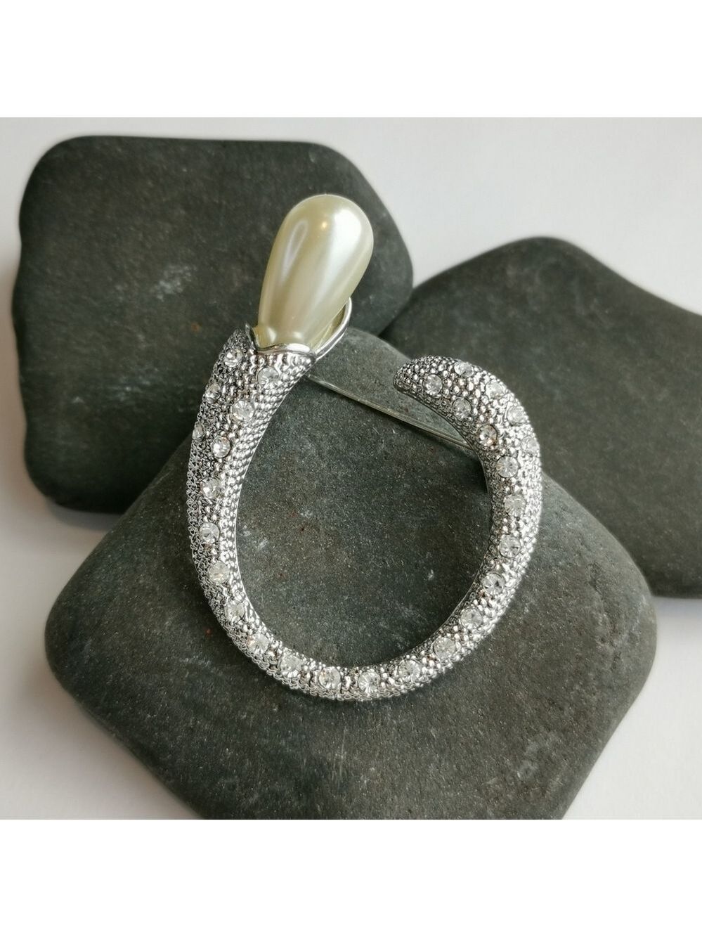 Vintage Silver Pearl Brooch Pin Mid Century Modern